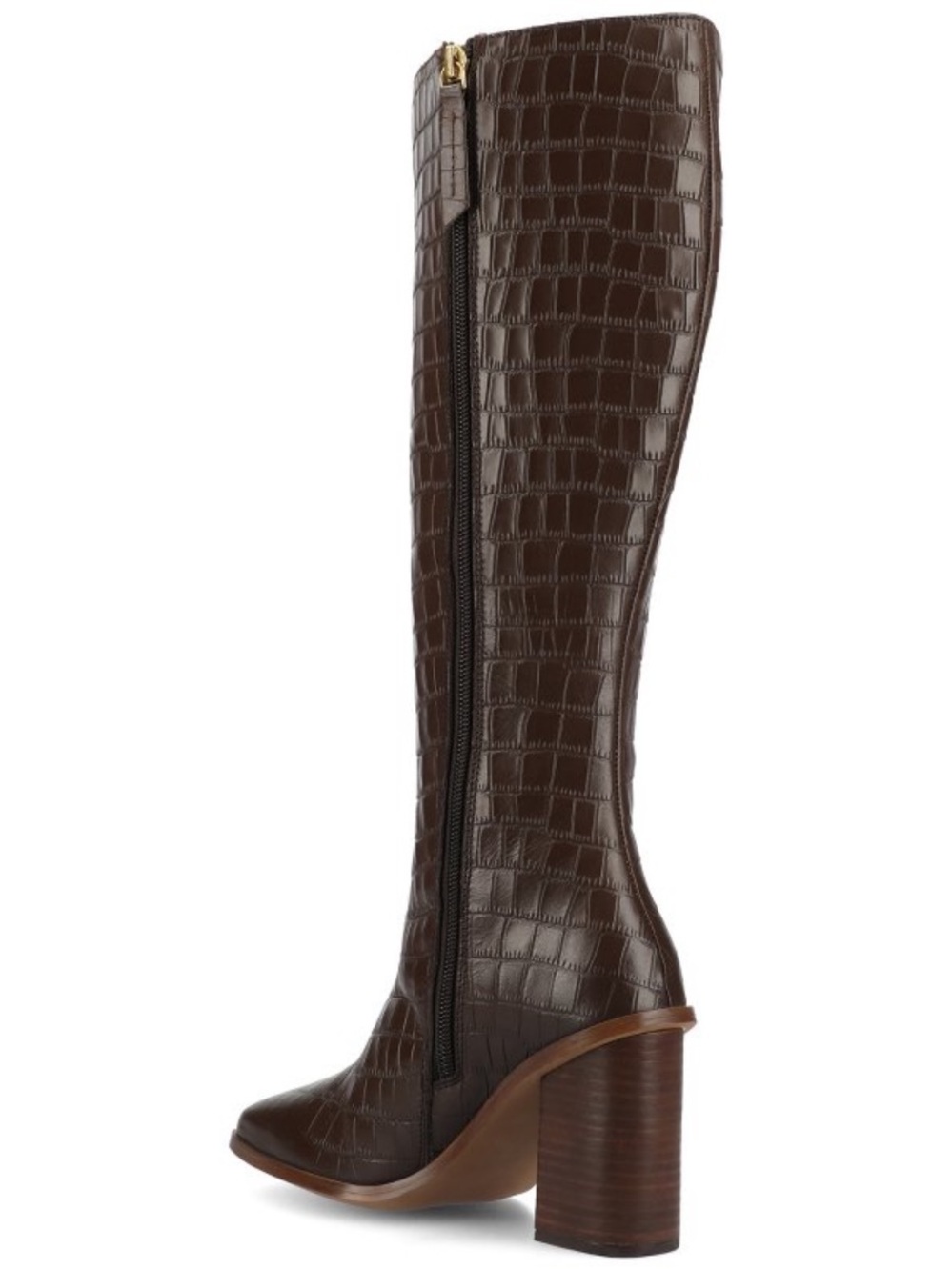 Journee Extra Wide Calf Brown Croc Knee High Boot - Picture 5 of 8